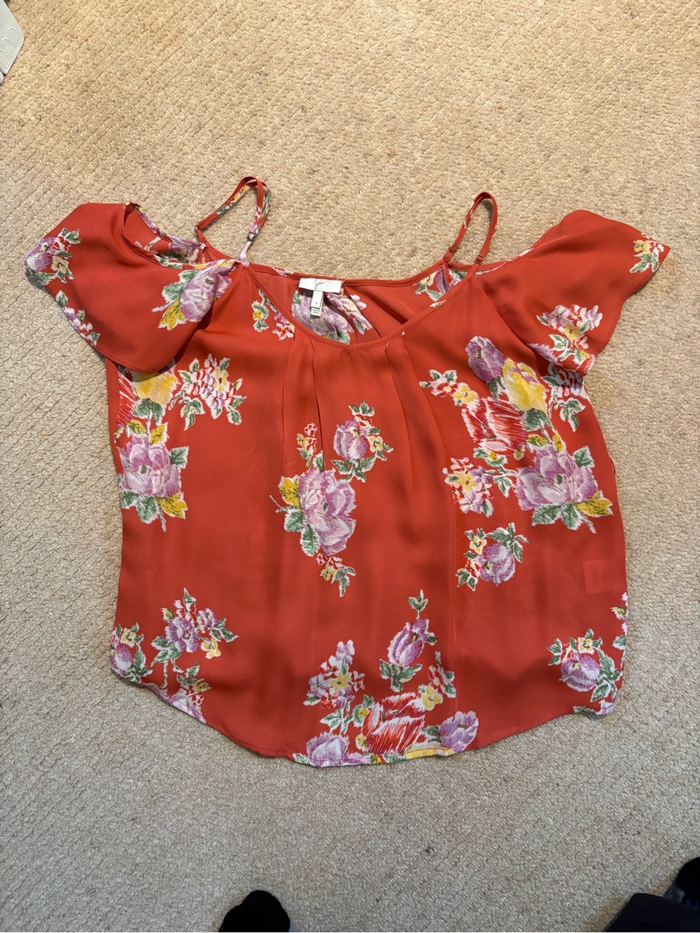 Joie Coral Red Floral Cold-Shoulder Camisole